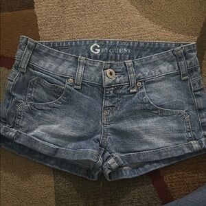 Guess Blue Jean Shorts Distressed Mid-Thigh